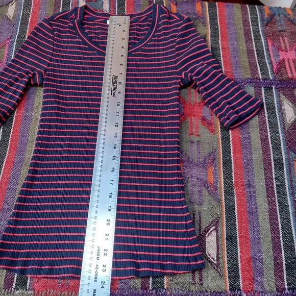 Anthropologie Pure + Good Womens Miranda Striped T-Shirt Small Scoop Neck Ribbed - Picture 7 of 7